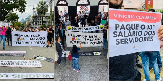 Funcionalismo municipal de Teresópolis não recebe 13º salário e faz protesto na porta da prefeitura