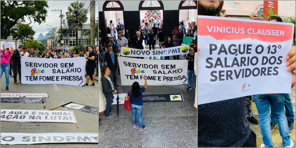 Funcionalismo municipal de Teresópolis não recebe 13º salário e faz protesto na porta da prefeitura 